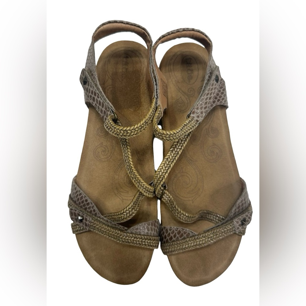 Taos Sz EU 42 (US 11-11.5) Trulie Ankle Strap Brown Braided Wedge Sandal EUC - Picture 5 of 10